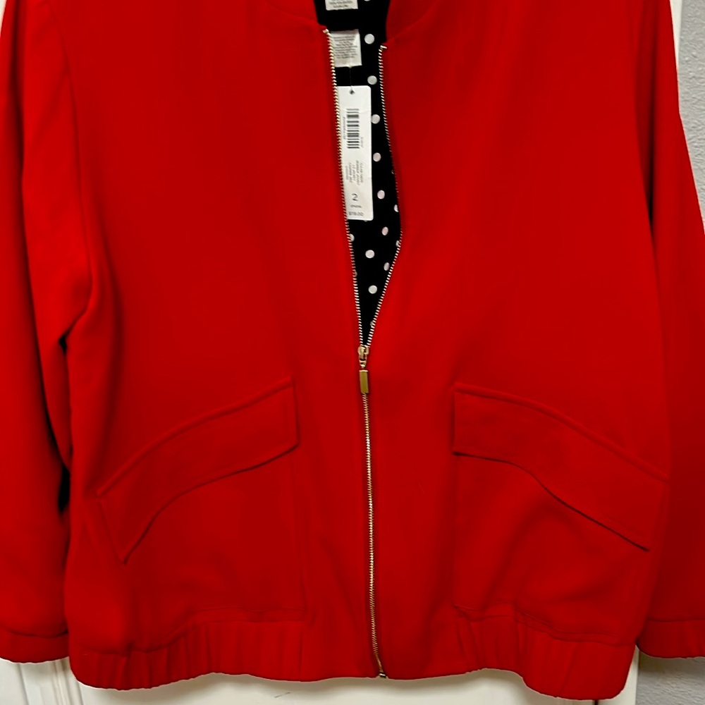 Clean crepe Bomber jacket ,long sleeve jacket, carmine red , size Chicos 2 NWT. - Picture 2 of 6